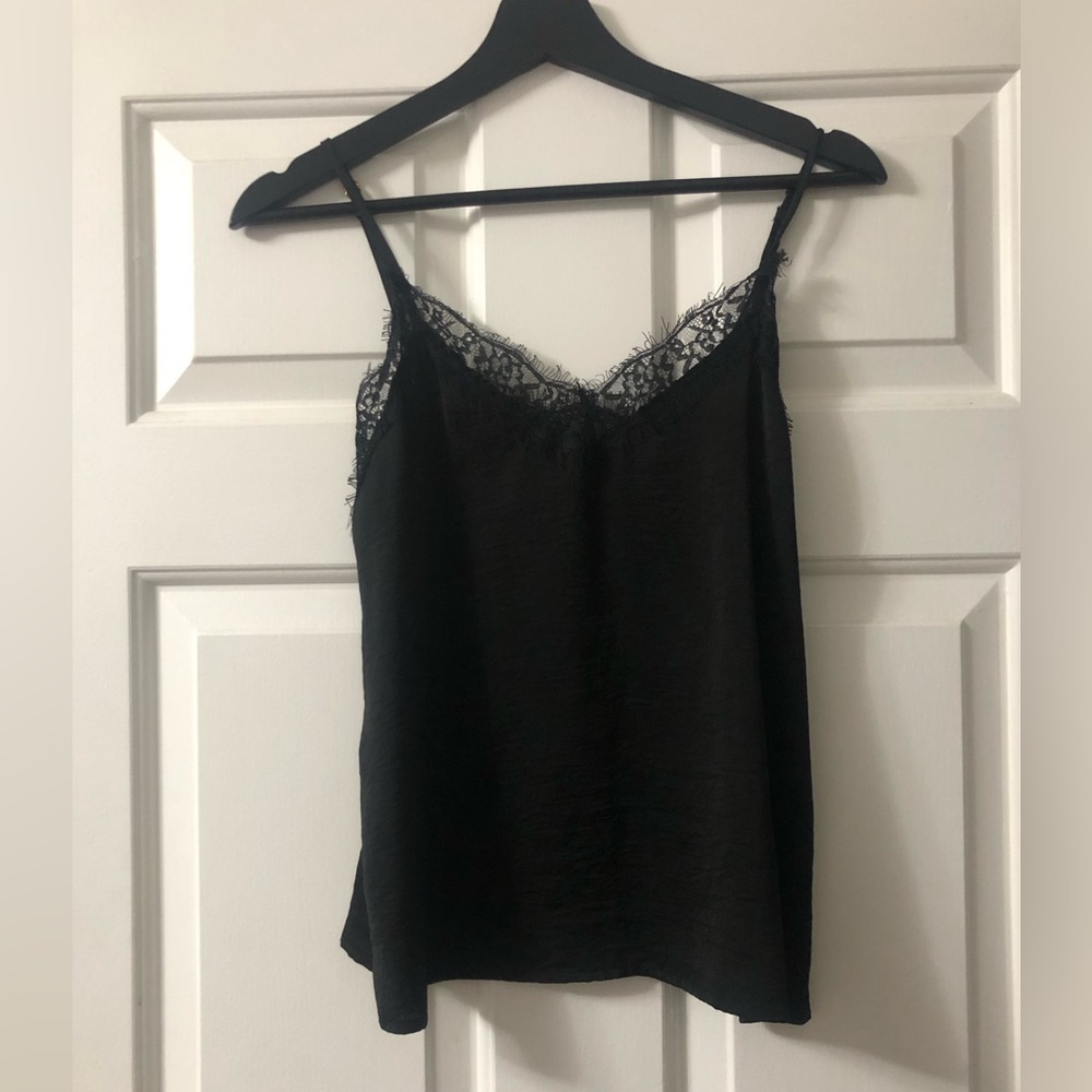 Black tank top with black lace trim